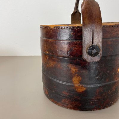 Hollywood Regency Argentinian Leather Waste Paper Basket, 1950s-QZ-1819693