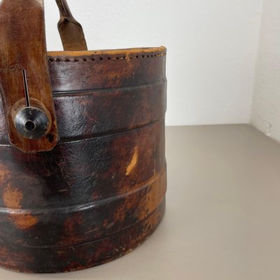 Hollywood Regency Argentinian Leather Waste Paper Basket, 1950s-QZ-1819693