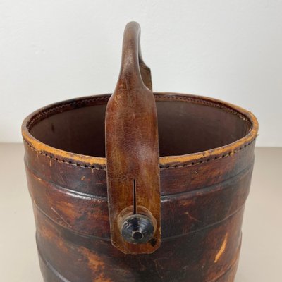 Hollywood Regency Argentinian Leather Waste Paper Basket, 1950s-QZ-1819693