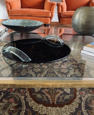 Hollywood Regency Black Glass Tray, Italy, 1970s-TXN-1786981