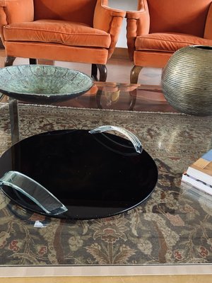 Hollywood Regency Black Glass Tray, Italy, 1970s-TXN-1786981