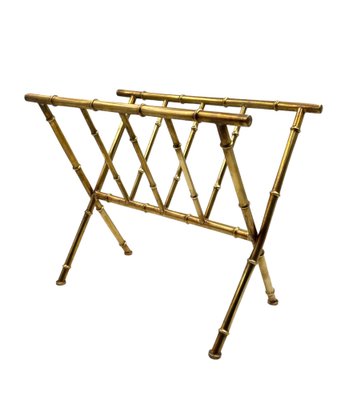 Hollywood Regency Brass and Bamboo Magazine Rack from Maison Baguès, 1970s-TXN-1771191