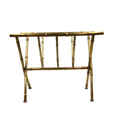 Hollywood Regency Brass and Bamboo Magazine Rack from Maison Baguès, 1970s-TXN-1771191