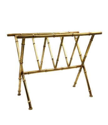 Hollywood Regency Brass and Bamboo Magazine Rack from Maison Baguès, 1970s-TXN-1771191