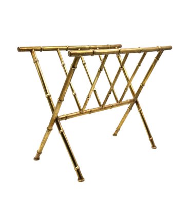 Hollywood Regency Brass and Bamboo Magazine Rack from Maison Baguès, 1970s-TXN-1771191