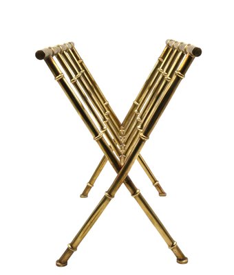 Hollywood Regency Brass and Bamboo Magazine Rack from Maison Baguès, 1970s-TXN-1771191