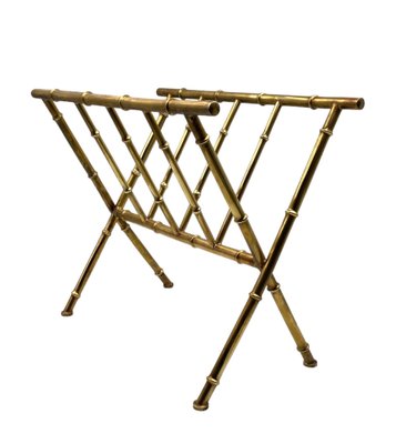 Hollywood Regency Brass and Bamboo Magazine Rack from Maison Baguès, 1970s-TXN-1771191