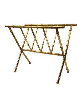 Hollywood Regency Brass and Bamboo Magazine Rack from Maison Baguès, 1970s-TXN-1771191