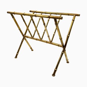 Hollywood Regency Brass and Bamboo Magazine Rack from Maison Baguès, 1970s-TXN-1771191