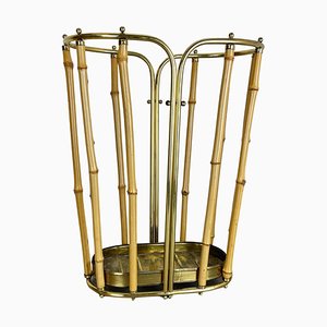 Hollywood Regency Brass and Bamboo Umbrella Stand, Austria, 1950s-QZ-1410376