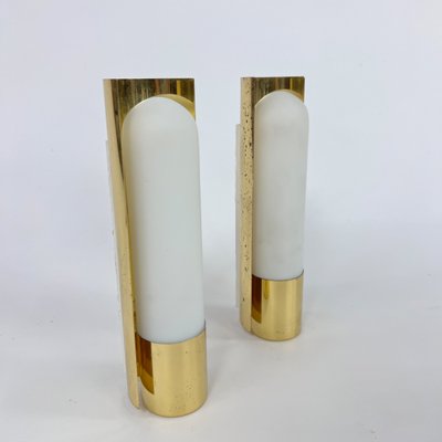 Hollywood Regency Brass and Opaline Glass Scones from Glashütte Limburg, 1970sm, Set of 2-RMX-1717980