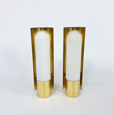 Hollywood Regency Brass and Opaline Glass Scones from Glashütte Limburg, 1970sm, Set of 2-RMX-1717980