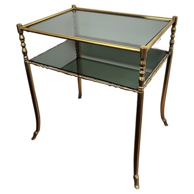 Hollywood Regency Brass and Smoked Glass Console Table by Milo Baughman, 1980s-EUP-1419044