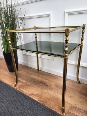 Hollywood Regency Brass and Smoked Glass Console Table by Milo Baughman, 1980s-EUP-1419044