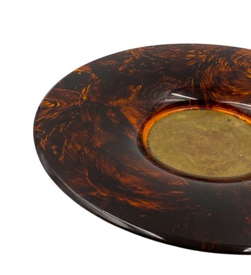 Hollywood Regency Brass and Tortoiseshell Acrylic Glass Tray from Guzzini, Italy, 1970s-TXN-2033766