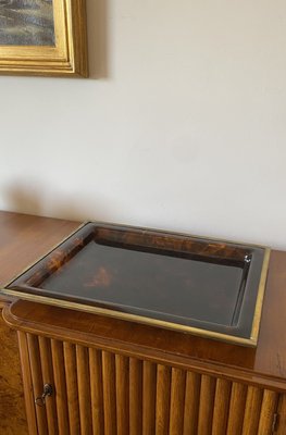 Hollywood Regency Brass and Tortoiseshell Acrylic Glass Tray, Italy, 1970s-TXN-2033815