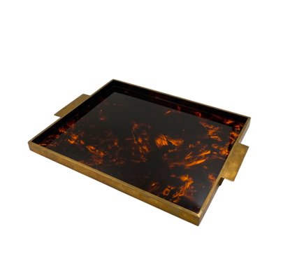 Hollywood Regency Brass and Tortoiseshell Acrylic Tray, Italy, 1970s-TXN-2033793