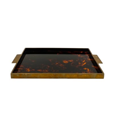 Hollywood Regency Brass and Tortoiseshell Acrylic Tray, Italy, 1970s-TXN-2033793