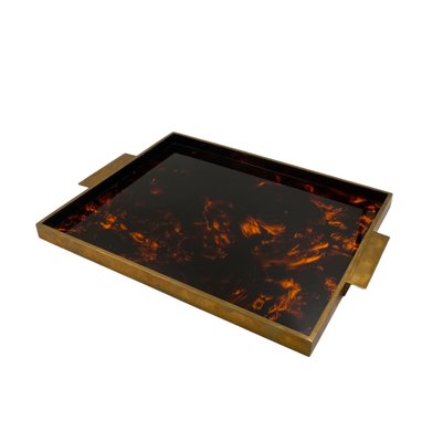 Hollywood Regency Brass and Tortoiseshell Acrylic Tray, Italy, 1970s-TXN-2033793