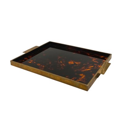 Hollywood Regency Brass and Tortoiseshell Acrylic Tray, Italy, 1970s-TXN-2033793