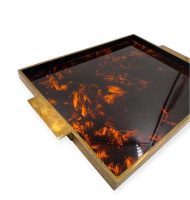 Hollywood Regency Brass and Tortoiseshell Acrylic Tray, Italy, 1970s-TXN-2033793