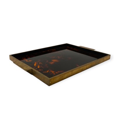 Hollywood Regency Brass and Tortoiseshell Acrylic Tray, Italy, 1970s-TXN-2033793