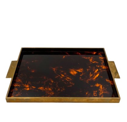 Hollywood Regency Brass and Tortoiseshell Acrylic Tray, Italy, 1970s-TXN-2033793