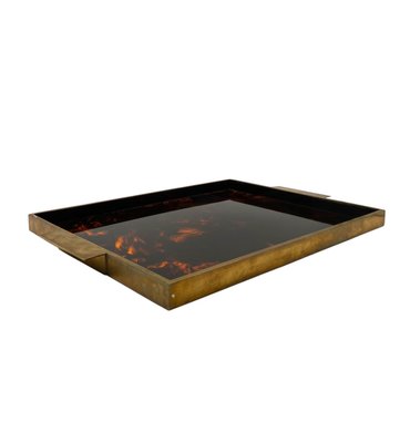 Hollywood Regency Brass and Tortoiseshell Acrylic Tray, Italy, 1970s-TXN-2033793