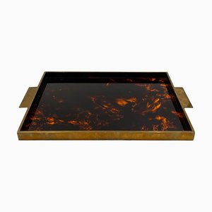 Hollywood Regency Brass and Tortoiseshell Acrylic Tray, Italy, 1970s-TXN-2033793