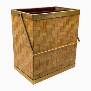 Hollywood Regency Brass and Woven Bamboo Magazine Rack, 1970-TXN-2032298