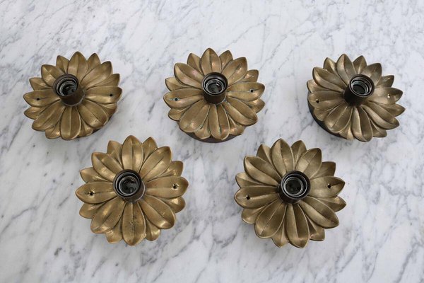 Hollywood Regency Brass Flower Wall Lamp, 1960s-FJP-1771636