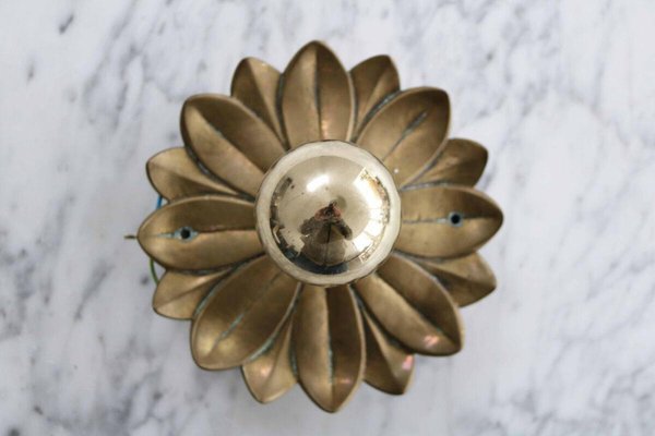 Hollywood Regency Brass Flower Wall Lamp, 1960s-FJP-1771636