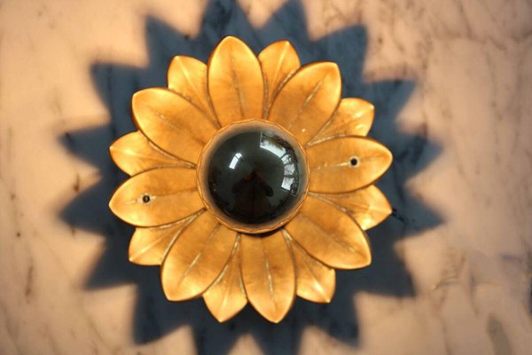 Hollywood Regency Brass Flower Wall Lamp, 1960s-FJP-1771636