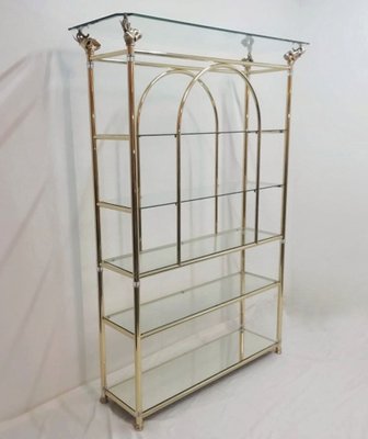 Hollywood Regency Brass & Glass Shelf with Elephant Heads, 1970s-RGF-857461