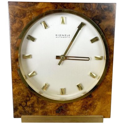 Hollywood Regency Brass & Walnut Table Clock from Kienzle, Germany, 1960s-QZ-1053196