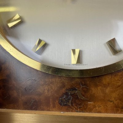 Hollywood Regency Brass & Walnut Table Clock from Kienzle, Germany, 1960s-QZ-1053196