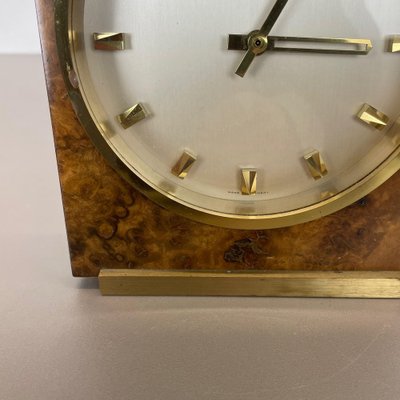 Hollywood Regency Brass & Walnut Table Clock from Kienzle, Germany, 1960s-QZ-1053196