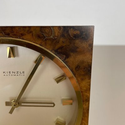 Hollywood Regency Brass & Walnut Table Clock from Kienzle, Germany, 1960s-QZ-1053196