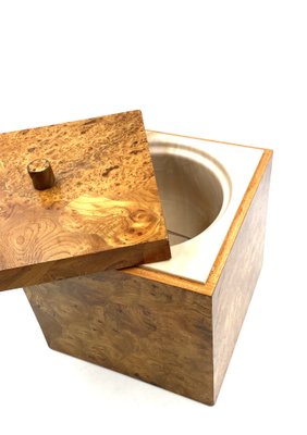 Hollywood Regency Burl Wood and Brass Ice Bucket, Italy, 1970s-TXN-1806963