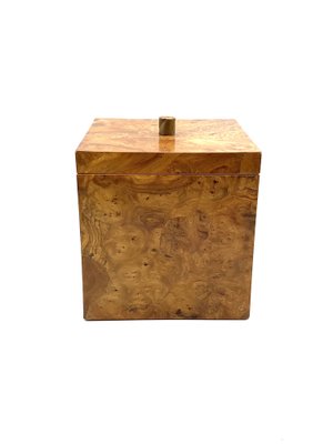 Hollywood Regency Burl Wood and Brass Ice Bucket, Italy, 1970s-TXN-1806963