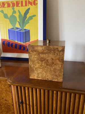 Hollywood Regency Burl Wood and Brass Ice Bucket, Italy, 1970s-TXN-1806963