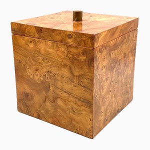 Hollywood Regency Burl Wood and Brass Ice Bucket, Italy, 1970s-TXN-1806963