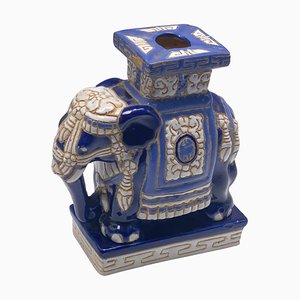 Hollywood Regency Chinese Blue Elephant Garden Plant Stand-UR-1320847