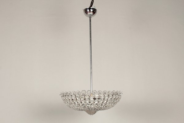 Hollywood Regency Crystal Glass and Chrome Chandelier, 1960s-DUM-1732250