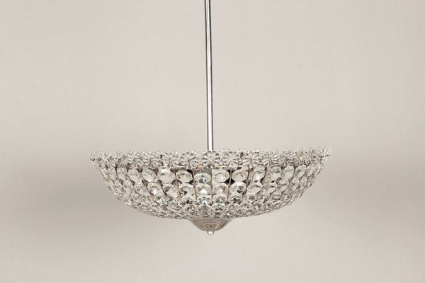 Hollywood Regency Crystal Glass and Chrome Chandelier, 1960s-DUM-1732250