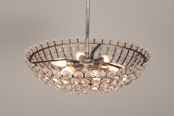 Hollywood Regency Crystal Glass and Chrome Chandelier, 1960s-DUM-1732250