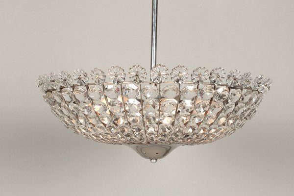 Hollywood Regency Crystal Glass and Chrome Chandelier, 1960s-DUM-1732250