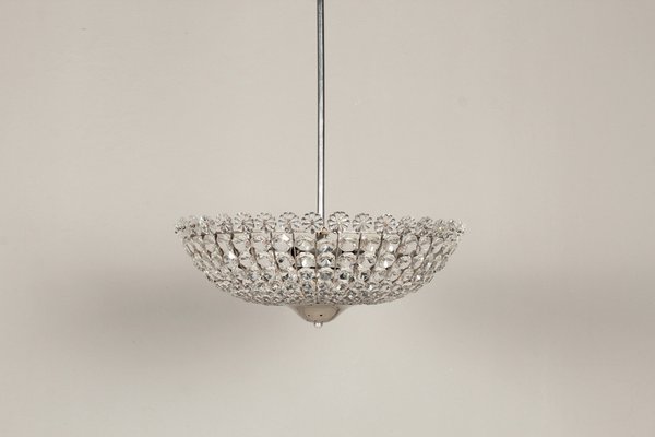 Hollywood Regency Crystal Glass and Chrome Chandelier, 1960s-DUM-1732250