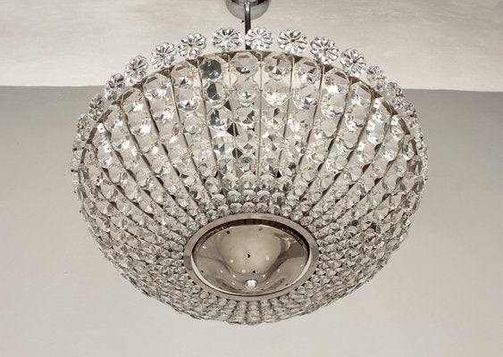 Hollywood Regency Crystal Glass and Chrome Chandelier, 1960s-DUM-1732250