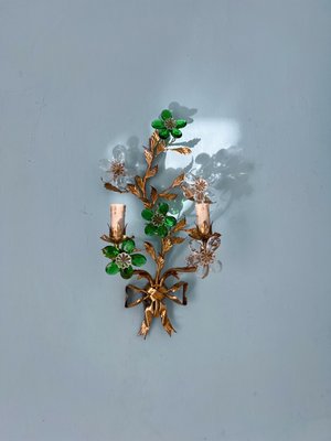 Hollywood Regency Crystal Glass Flower Wall Light from Maison Baguès, 1960-UWS-2036564